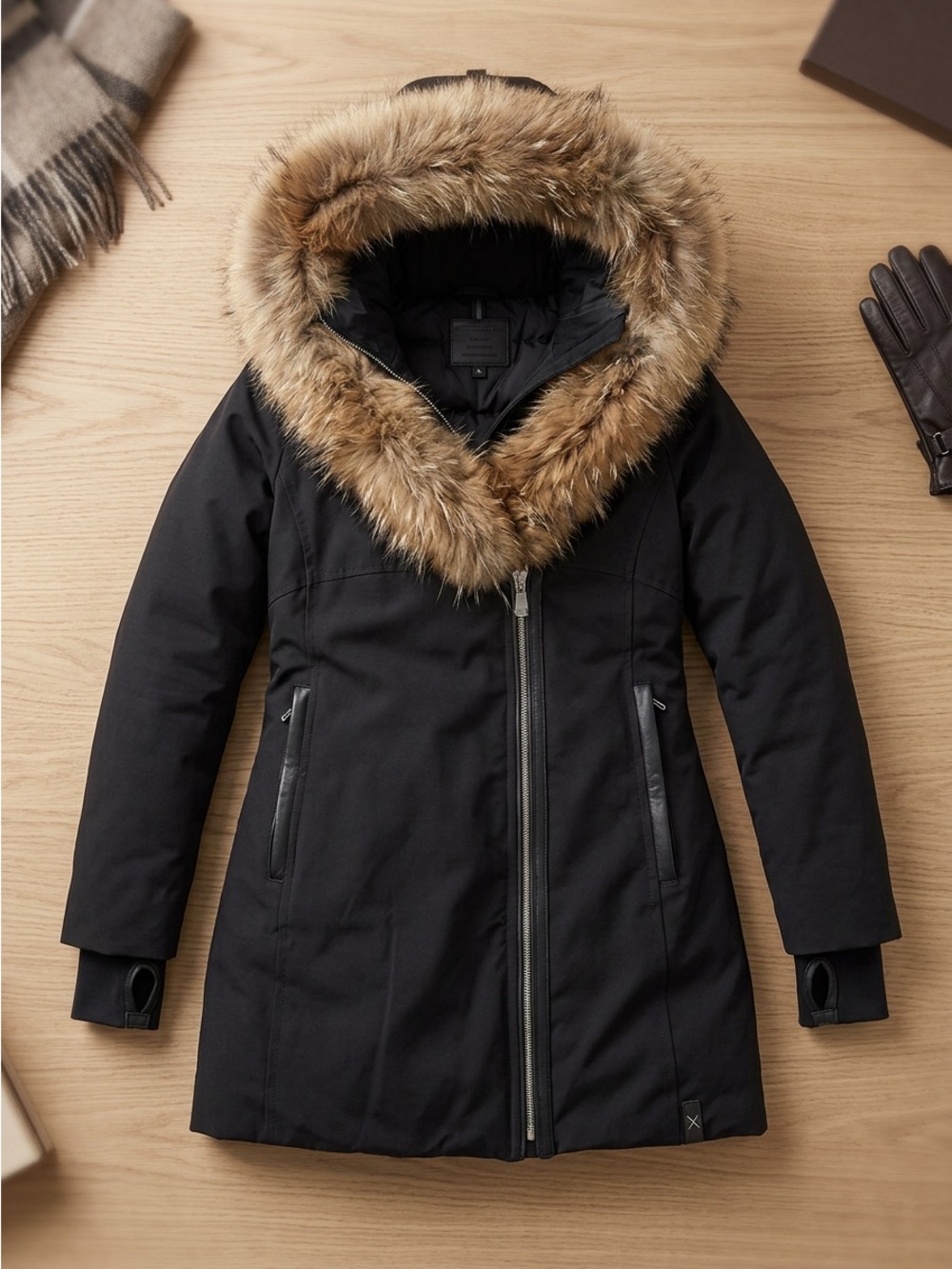 Rudsak Vintage Down Parka XS Real Raccoon Rabbit Fur Hood Canadian Heritage Coat